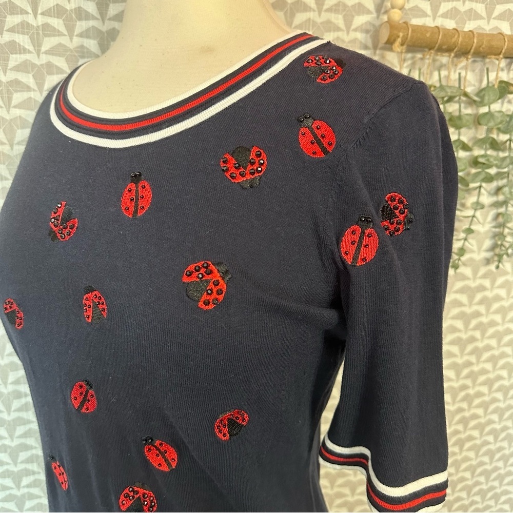 3/$22🩶 Talbots Small Oprah Magazine Collection Ladybug Crewneck Beaded Sweater - Picture 10 of 15